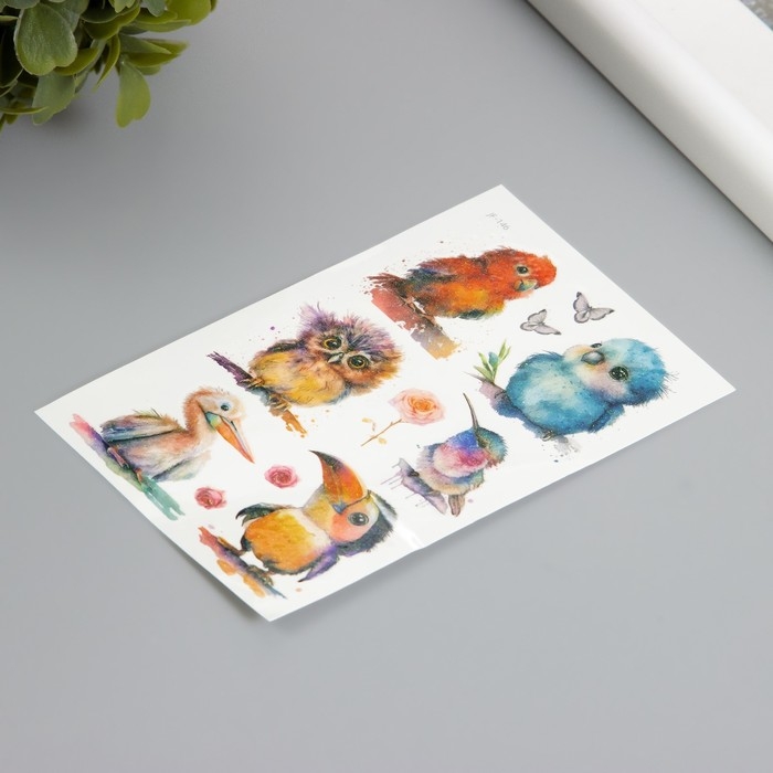 Татуировка на тело фосфорные с блёстками Татуировка на тело фосфорные с блёстками "Птички" 7,5х12 см