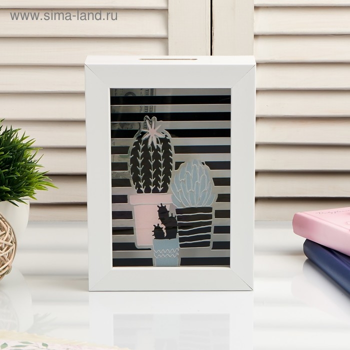 Копилка интерьерная пластик "Кактусы и полоски" 17х12х3,8 см