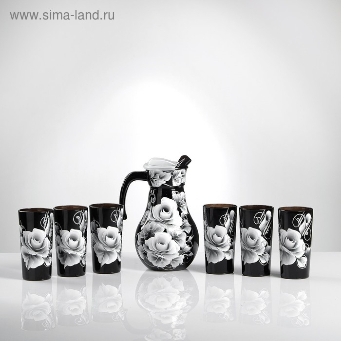Набор для сока с подносом "Розы" художественная роспись, 6 стаканов 1250/200 мл