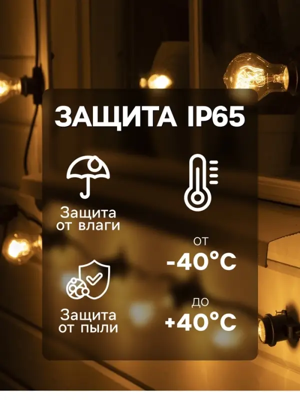 Гирлянда &laquo;Белт-лайт&raquo; 10 м, IP65, УМС, 2W, тёмная нить, шаг 40 см, Е27 (без ламп), 220 В