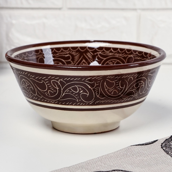 Набор салатников Риштанская керамика Набор салатников Риштанская керамика "Узоры", 15см, 3 шт, в подарочной упаковке, коричневые