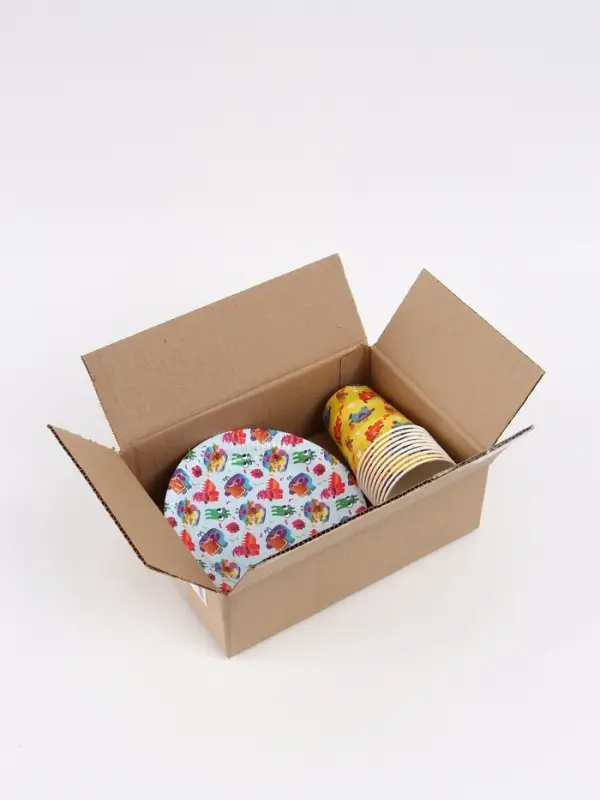 Набор одноразовой бумажной посуды, 20 предметов: 10 стаканов, 10 тарелок, Ум и Хрум