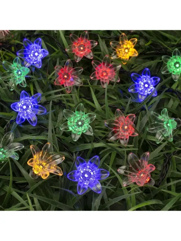 Гирлянда &laquo;Нить&raquo;, 4.5 м, уличная, с насадками &laquo;Цветок&raquo;, IP44, 30 LED, 2 режима, солнечная батарея, тёмная нить, свечение мульти