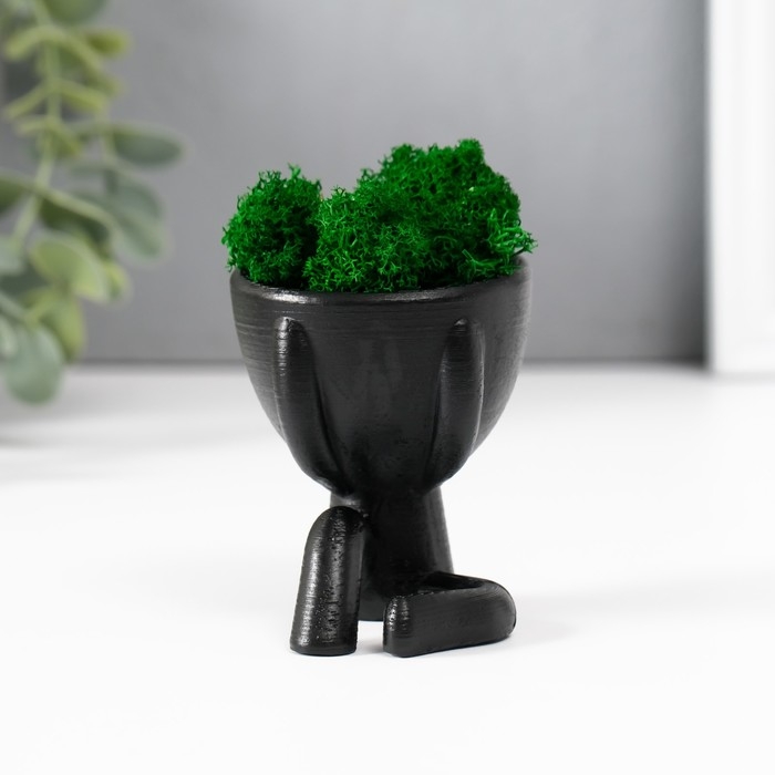 Кашпо бетонное  Кашпо бетонное "Мистер Грин" со мхом черный 5,5х6,5х6,5 см (мох зеленый стабилизированный)