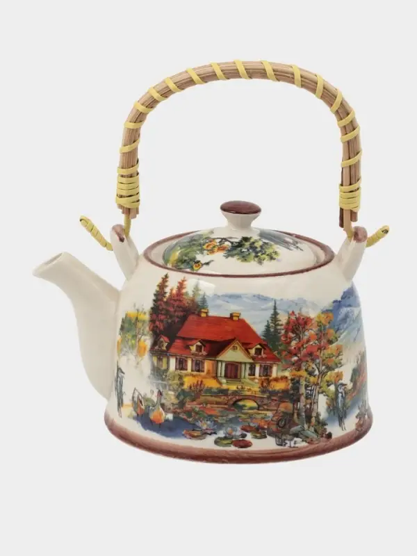 Чайник заварочный &laquo;Деревня&raquo;, металлическое сито, 900 мл, керамика, белый