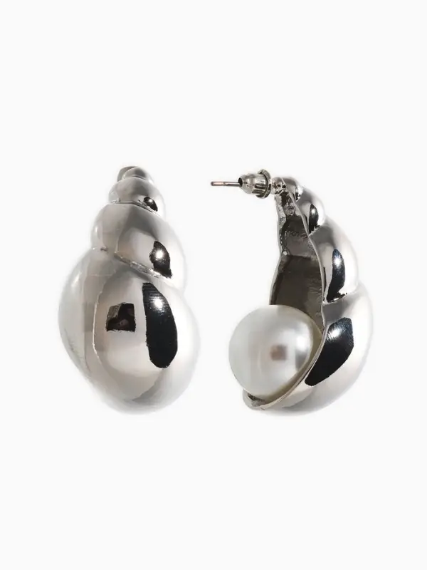 Серьги "Морской мир", улитка, цвет белый в серебре