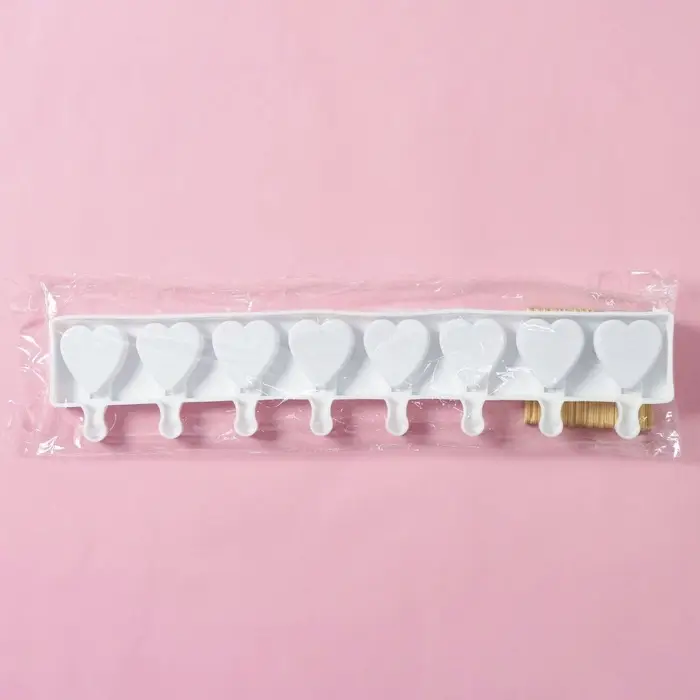 Форма для мороженого Доляна &laquo;Сердца. Макси&raquo;, силикон, 49&times;6.5&times;2 см, 8 ячеек, палочки 50 шт., белая