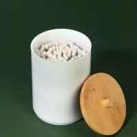 Органайзер для хранения ватных палочек &laquo;BAMBOO&raquo;, с крышкой, d=6.8&times;10 см, белый, коричневый