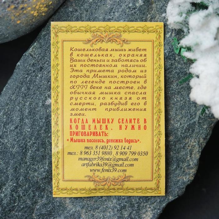 Сувенир кошельковый Сувенир кошельковый "Мышка загребушка с янтарным шариком", с натуральным янтарем