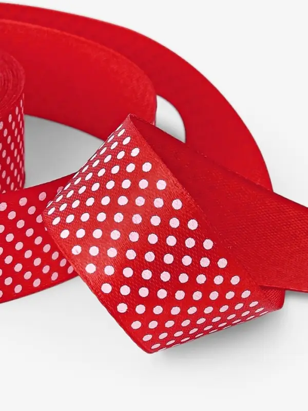 Лента атласная &laquo;Горошек&raquo;, 25 мм, 23&plusmn;1 м, красная №026