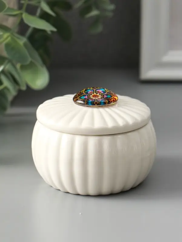 Шкатулка для украшений &laquo;Цветок-калейдоскоп&raquo;, с крышкой, белая, керамика, 7&times;7&times;5.3 см