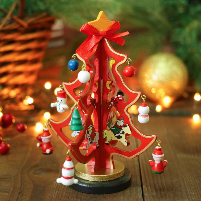 Сувенир новогодний  Сувенир новогодний "Елка на подставке", с золотым контуром, 17 см, МИКС