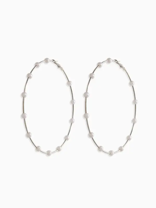 Серьги-кольца &laquo;Жемчуг&raquo;, d=10 см, №6, белые в серебре