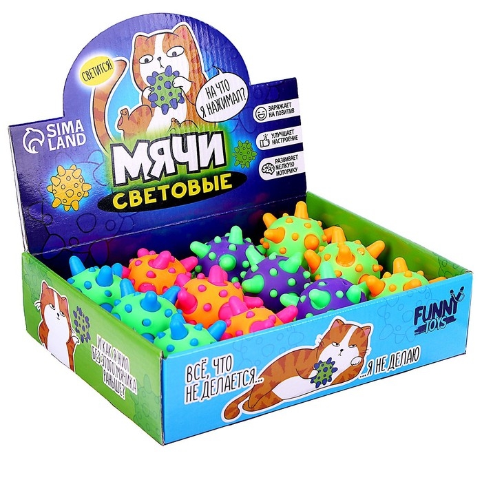 Мяч детский резиновый световой «Котик», цвета МИКС, в шоубоксе Мяч детский резиновый световой «Котик», цвета МИКС, в шоубоксе