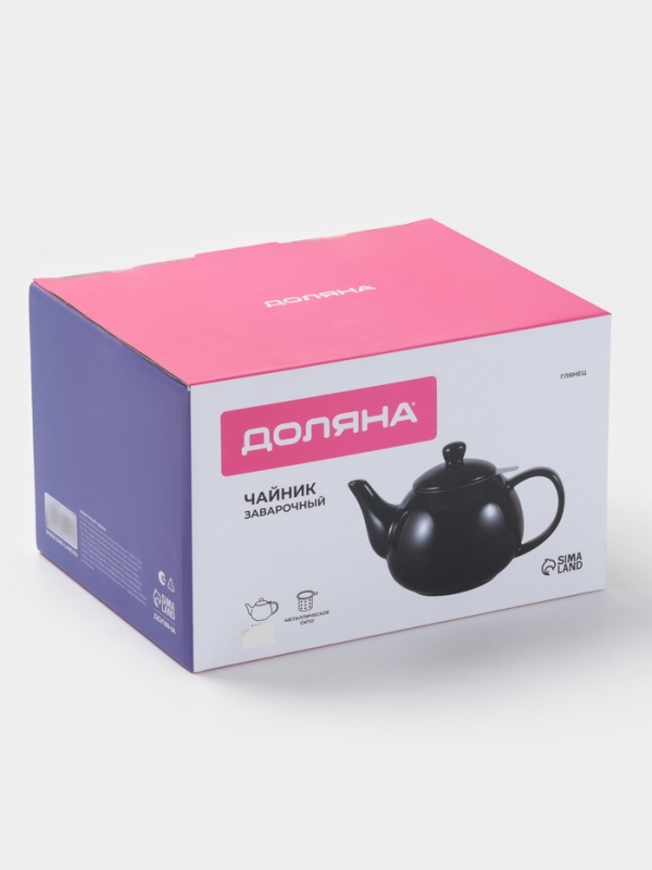 Чайник заварочный «Глянец», 1100 мл, черный, металл сито Чайник заварочный «Глянец», 1100 мл, черный, металл сито