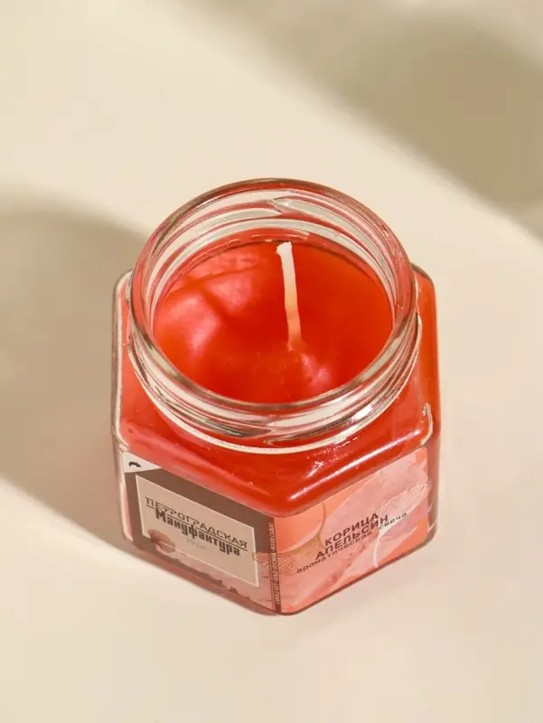 Свеча ароматическая в банке 70 гр воска, корица+аплеьсин