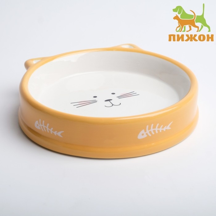 Миска керамическая  Миска керамическая "Голова кота 5" 200 мл, 15 x 3,5 cм, белая/оранжевая