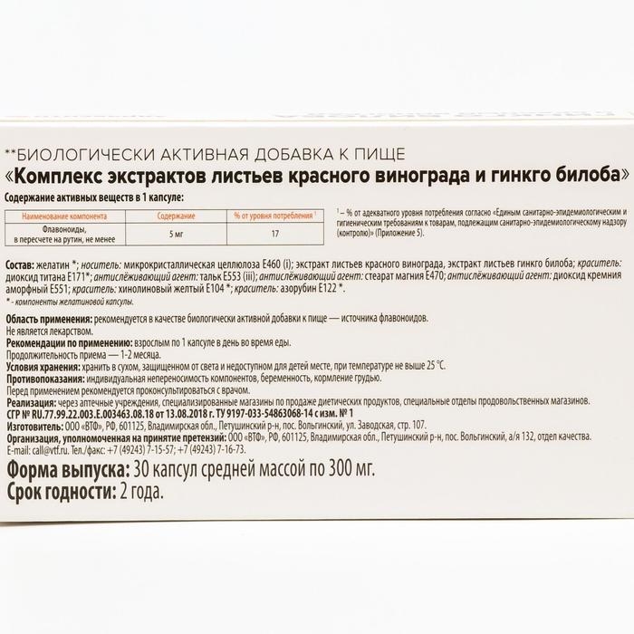 Гинкго билоба и красный виноград Здравсити, 30 капсул по 300 мг Гинкго билоба и красный виноград Здравсити, 30 капсул по 300 мг