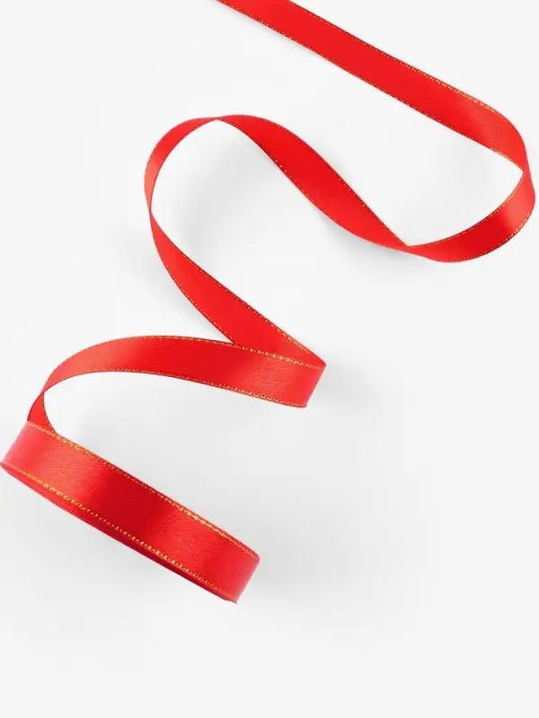 Лента атласная, с золотым люрексом, 15 мм, 23&plusmn;1 м, красная №026