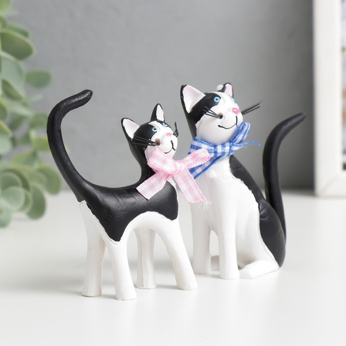 Сувенир полистоун Сувенир полистоун "Кошки с бантиками" набор 2 шт 9,3х7х3,7 10х6,5х3 см