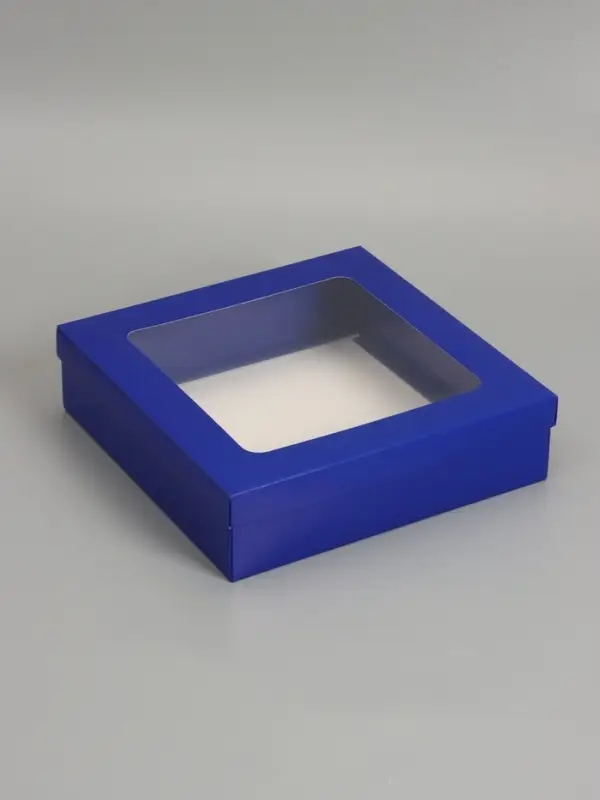 Коробка складная, крышка-дно, синяя, с окном 30 х 30 х 8 см