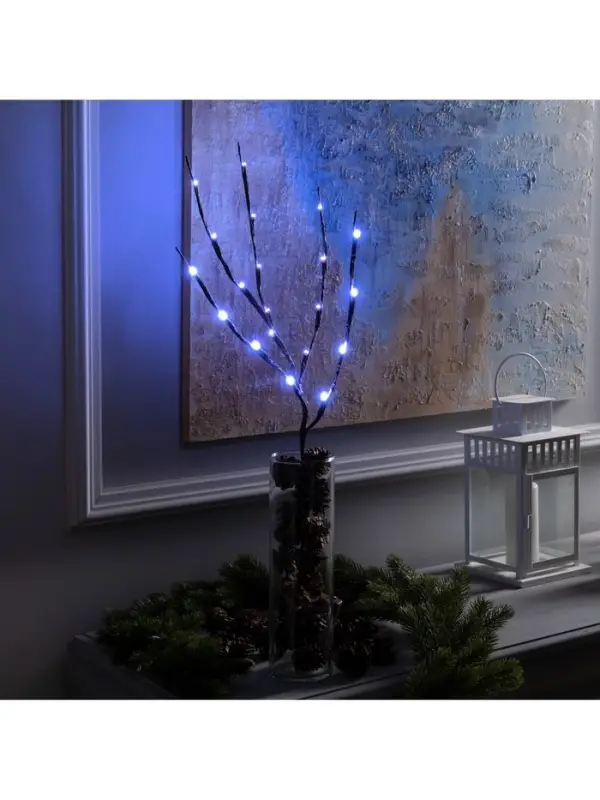 Светодиодная ветка 70 см, 20 LED, коричневая, от батареек AAх2, свечение белое