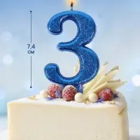 Свеча в торт &laquo;Соло. Цифра 3&raquo;, 8.2 см, синий блеск