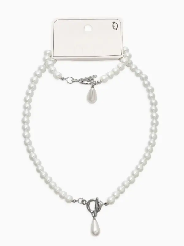 Набор 2 пред-та: бусы.браслет "Жемчуг", капелька, цвет белый в серебре L=18/42см №8