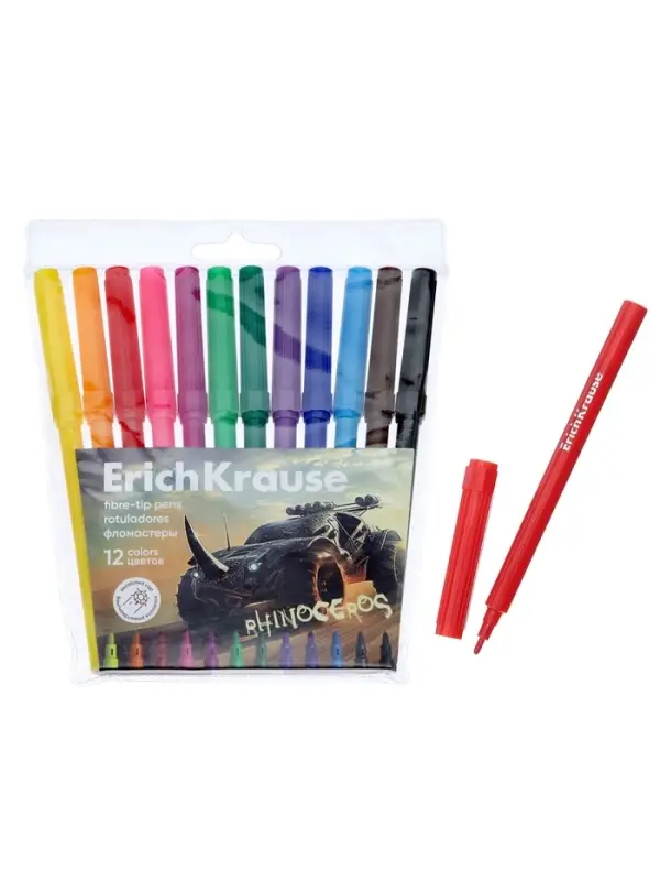 Фломастеры ErichKrause Road Beast, 12 цветов, в футляре с европодвесом