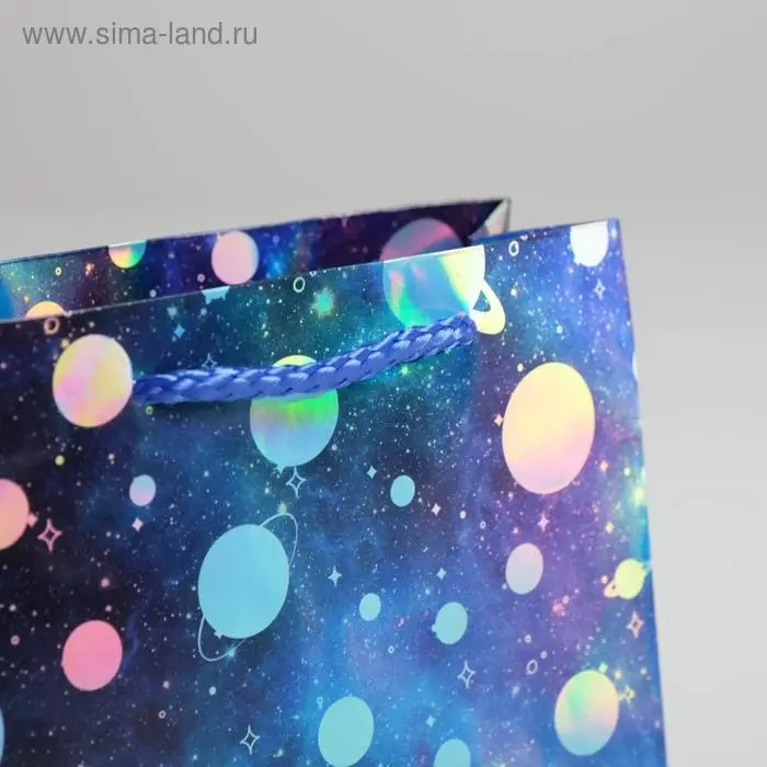 Пакет подарочный голографический, упаковка, «Космос», 15 х 12 х 5.5 см