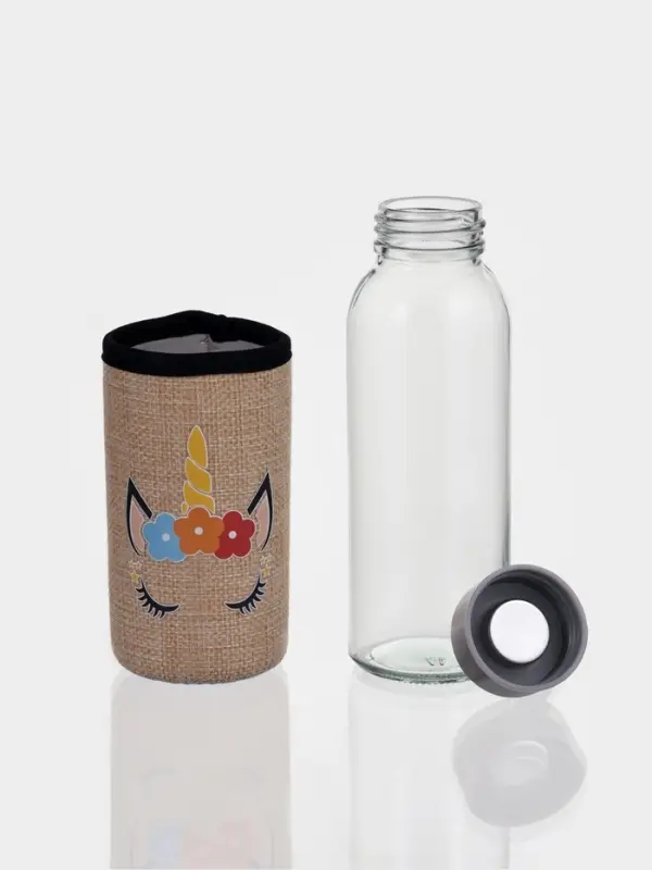 Бутылка для воды стеклянная в чехле &laquo;Единорожек&raquo;, 300 мл, h=16.5 см