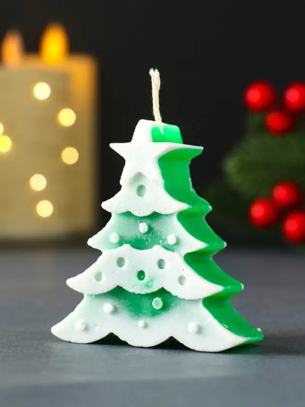 Свеча новогодняя Свеча новогодняя "Ёлочка с огоньками" 60х70 мм, зелёный