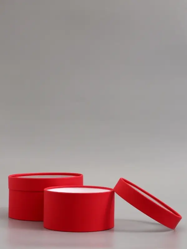 Набор подарочных коробок 2 в 1 круглых,  красная, с окном, 21 х 11 - 18 х 10 см