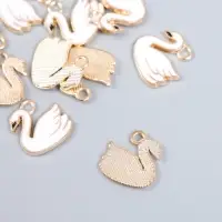 Декор для творчества металл, эмаль "Белый лебедь" золото 1,3х1,4 см