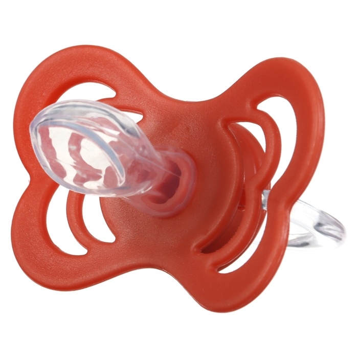 Соска - пустышка ортодонтическая, силикон, +6 мес., с держателем, цвет вишневый Соска - пустышка ортодонтическая, силикон, +6 мес., с держателем, цвет вишневый