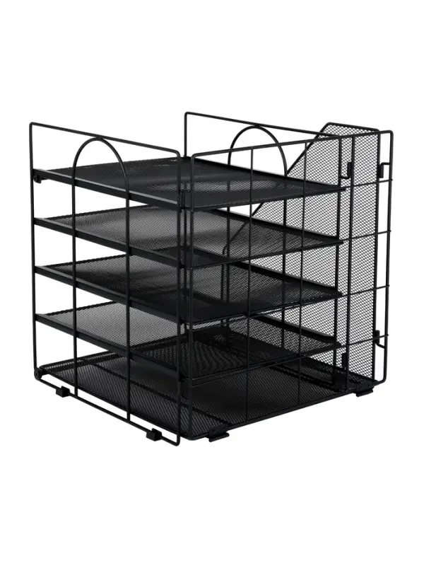 Лоток для бумаг, вертикальный + горизонтальный, металлическая сетка, 5 отделений, чёрный