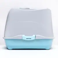 Туалет-домик для кошек закрытый с дверцей 43&times;32&times;33 см, бирюзово-серый