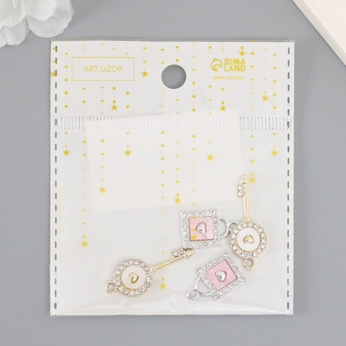 Декор для творчества металл, стразы Декор для творчества металл, стразы "Ключик и замочек с сердцем" набор 2 шт 2,2х1,2 см