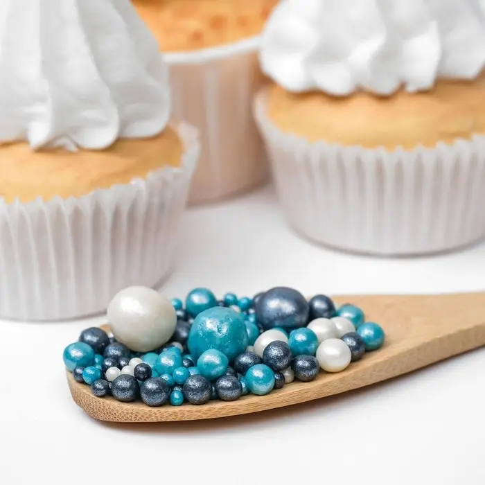 Посыпка кондитерская с мягким центром &laquo;Жемчуг&raquo;: бирюза, серебро, черный, 50 г