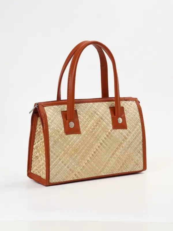 Сумка плетёная на молнии из пандана, 30&times;10&times;35 см, светло-коричневая