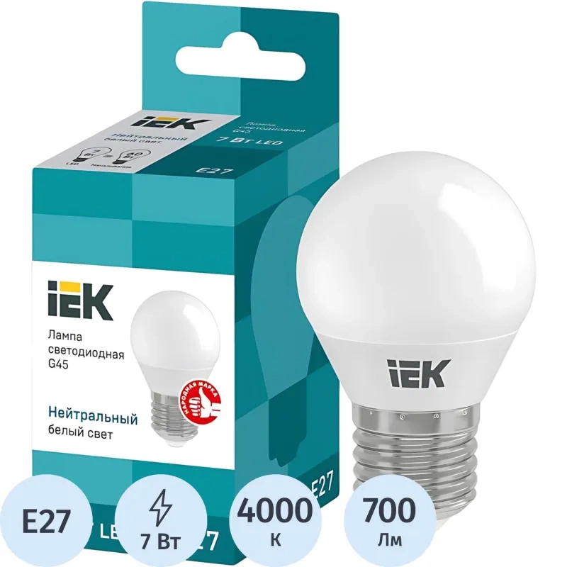 Лампа светодиодная Eco G45 7Вт шар 4000К E27 IEK LLE-G45-7-230-40-E27