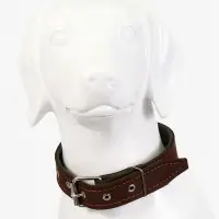 Ошейник комбинированный, безразмерный, 65&times;3.5 см, ОШ 31-61 см, кожа, брезент, коричневый