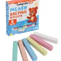 Мелки цветные Calligrata, в наборе 6 штук, квадратные, МИКС
