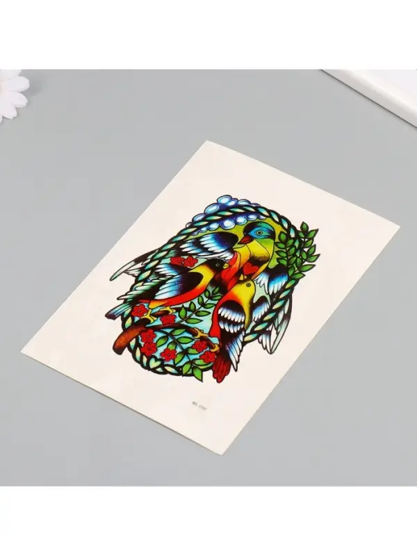 Переводная тату на тело цветная &laquo;Птицы арт&raquo;, 26.1&times;14.6 см