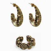 Серьги и каффы QF &laquo;Леопард&raquo;, набор, жгутик, цвет золото