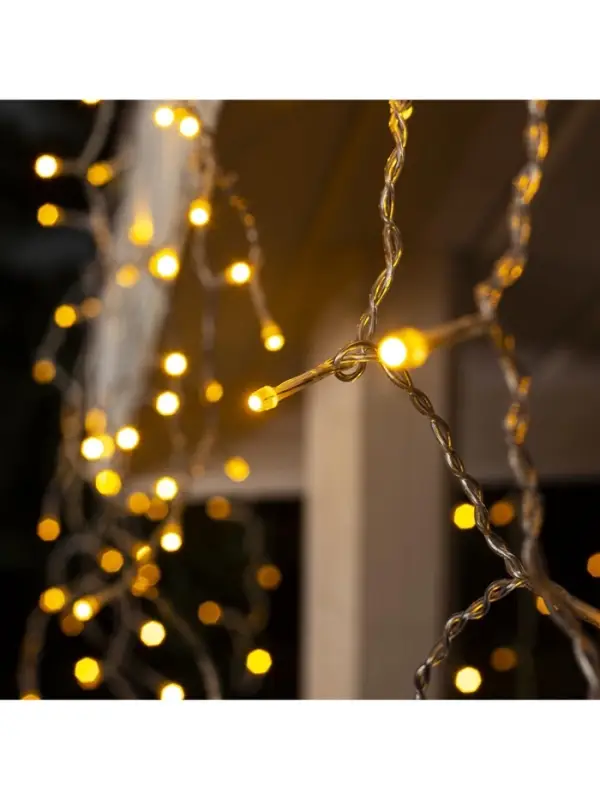 Гирлянда &laquo;Бахрома&raquo; 3&times;0.6 м, IP44, УМС, прозрачная нить, 160 SMD-LED, свечение тёплое белое, 220 В