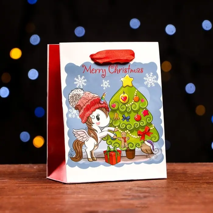 Пакет ламинированный «Новогодний единорог» 11.5×14.5×6 см