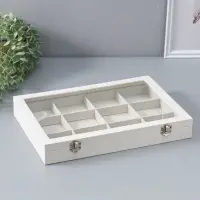 Шкатулка для украшений 12 ячеек, 35&times;24&times;4.5, стеклянная крышка, бежевая