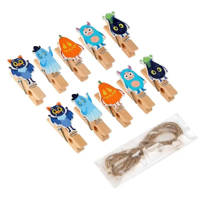 Прищепки декоративные «Для хэллоуина», набор 10 шт., с верёвкой для подвеса, 1,5 × 12 × 14 см