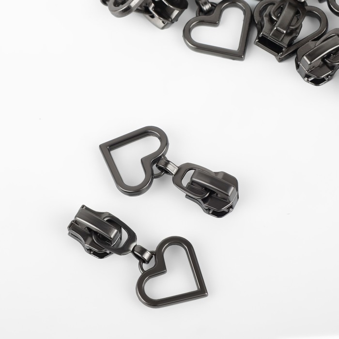 Бегунок автоматический для металлической молнии, №5, декоративный «Сердце», 10 шт, цвет чёрный никель Бегунок автоматический для металлической молнии, №5, декоративный «Сердце», 10 шт, цвет чёрный никель